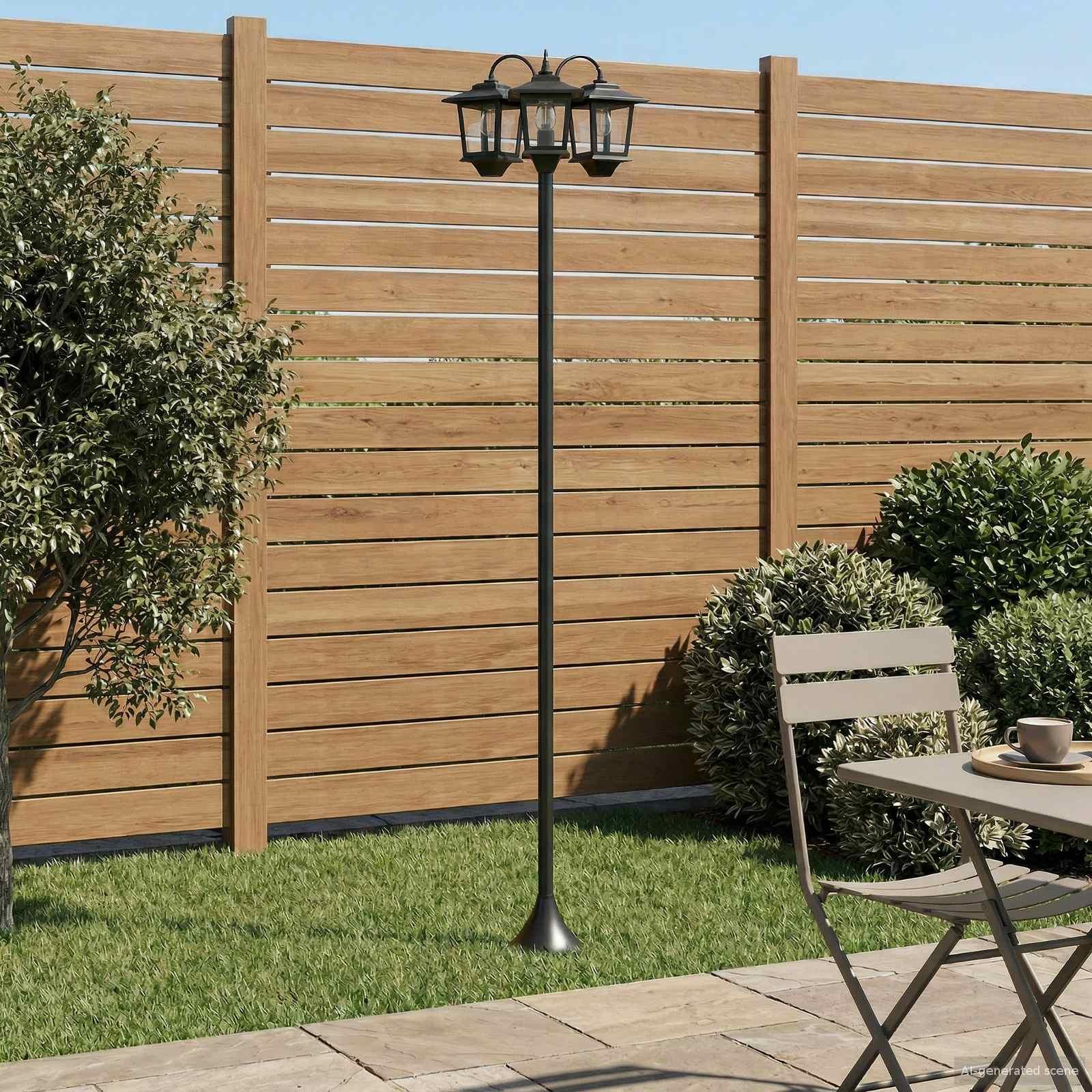 3-hoved solcelle lampepost med LED-pære sort 16 x 16 x 187 cm
