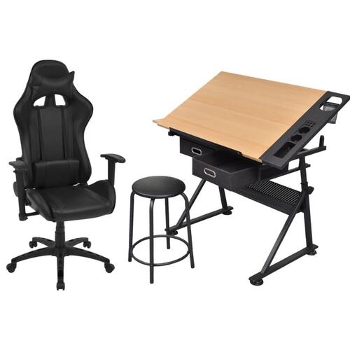 Tegnebord med vipbar bordplade og Gamerstol