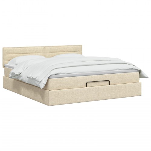 Ottoman seng med opbevaring og madras 140 x 190 cm - cremefarvet stof