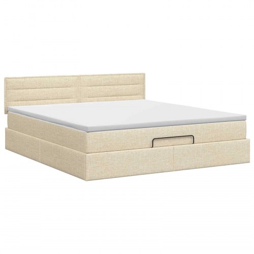 Ottoman seng med opbevaring og madras 140 x 190 cm - cremefarvet stof