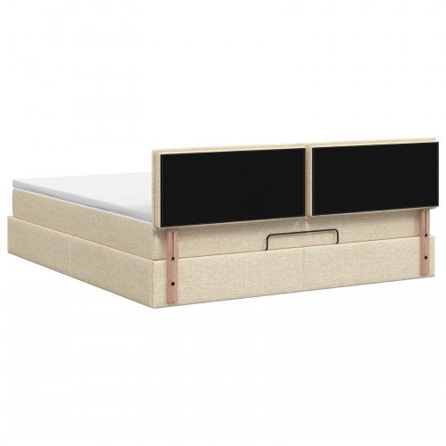 Ottoman seng med opbevaring og madras 140 x 190 cm - cremefarvet stof