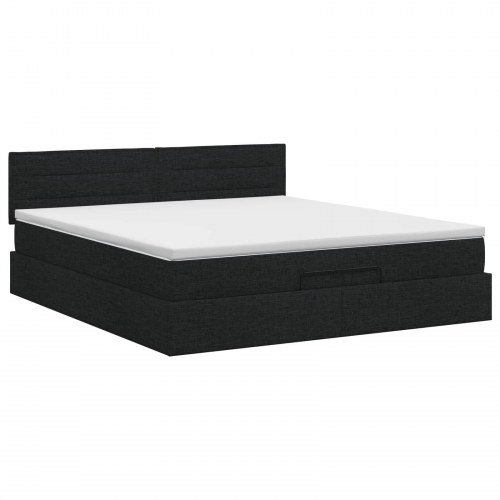 Ottoman seng med opbevaring og madras 140 x 190 cm - sort stof
