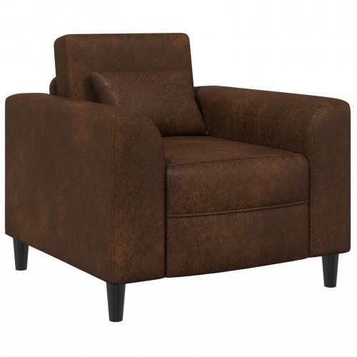 Lænestol i brun faux suede læder med brede armlæn