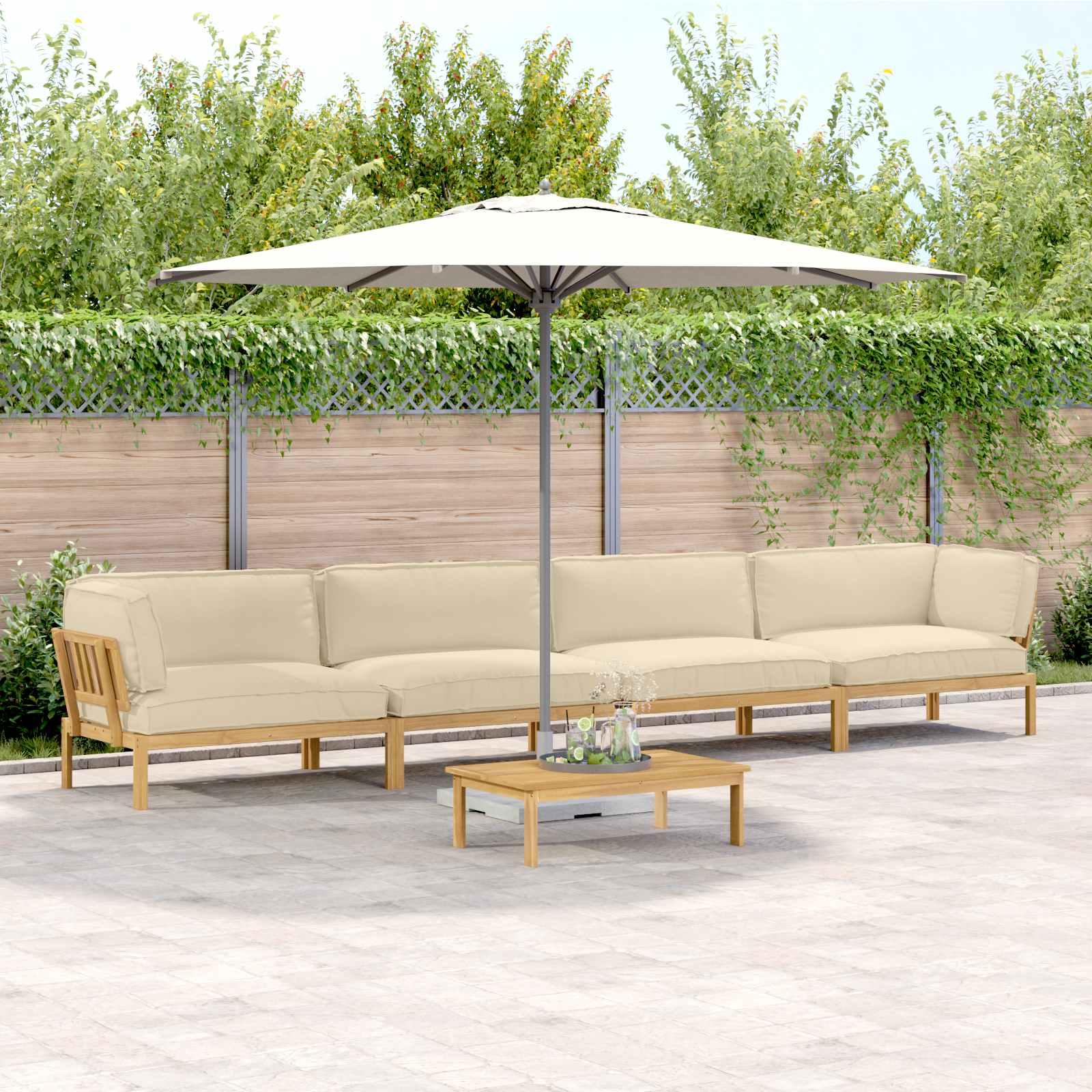 Lounge sofa sæt med puder 5 stk i beige massivt akacietræ