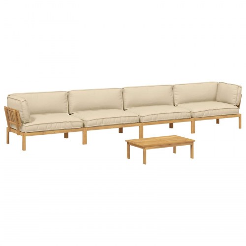 Lounge sofa sæt med puder 5 stk i beige massivt akacietræ