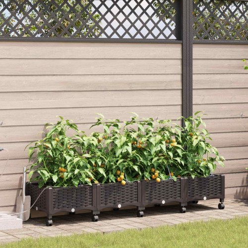 Havekrukke med vanding og hjul 4 stk. brun 160 x 40 x 28 cm PP