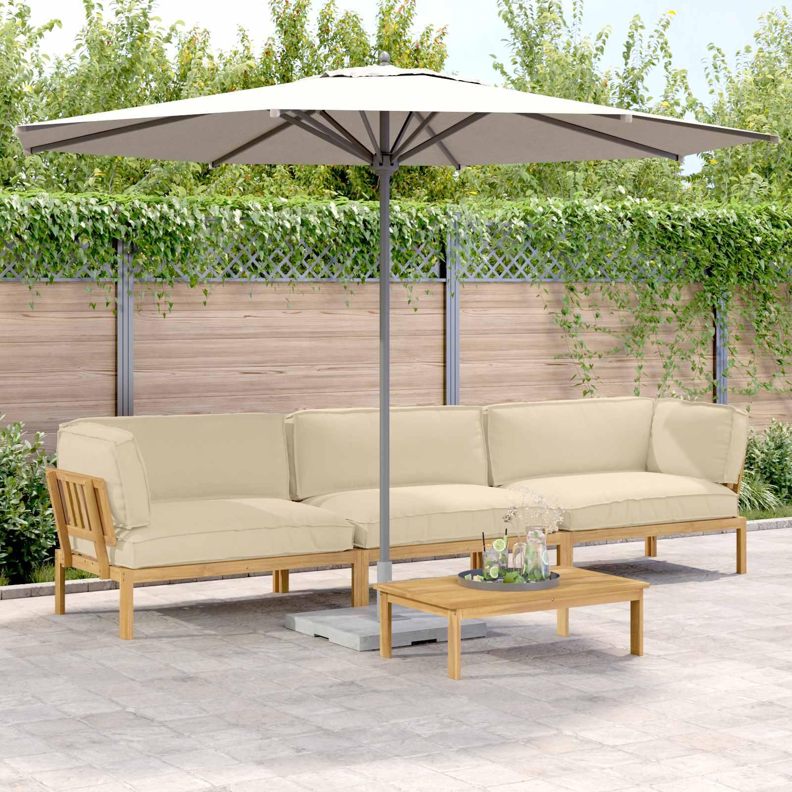 Sofa sæt med puder 4 stk i massivt akacietræ - beige