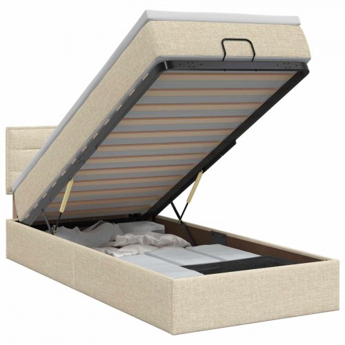 Ottoman seng med madras og opbevaring 90 x 190 cm - cremefarvet stof