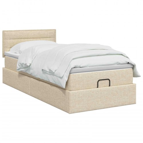 Ottoman seng med madras og opbevaring 90 x 190 cm - cremefarvet stof
