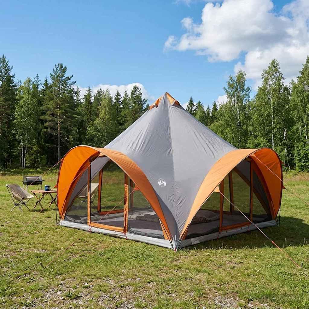 Tipi telt med tag grå og orange 6-personers i polyester og stål billede