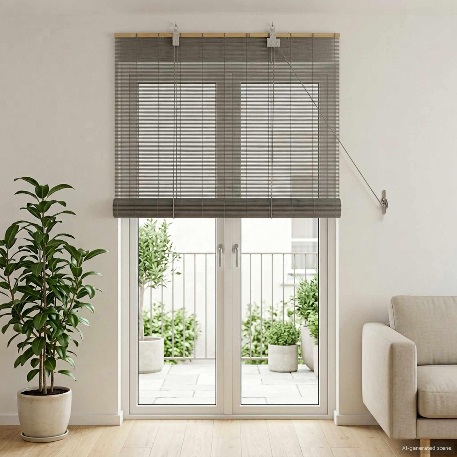 Rullegardin i grå bambus 90 x 220 cm