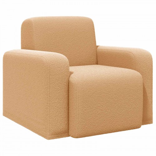 Lænestol i beige bouclé med brede armlæn