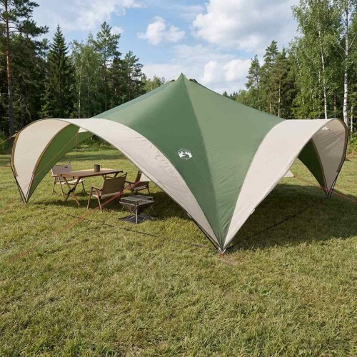 Partytelt med tag 600 x 600 x 400 cm i grøn polyester og stål