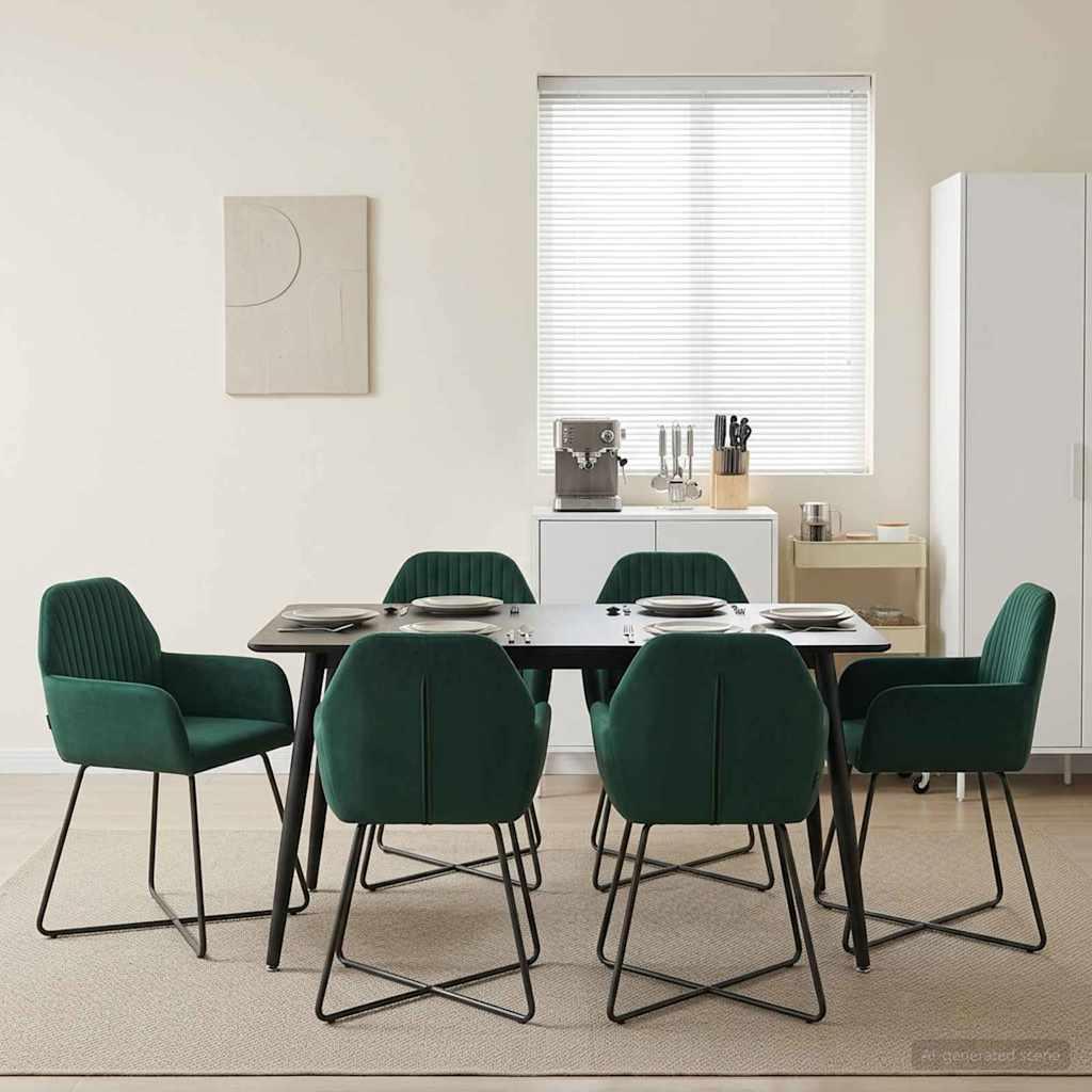 Spisestole 6 stk i fløjl mørkegrøn 55 x 50 x 84 cm