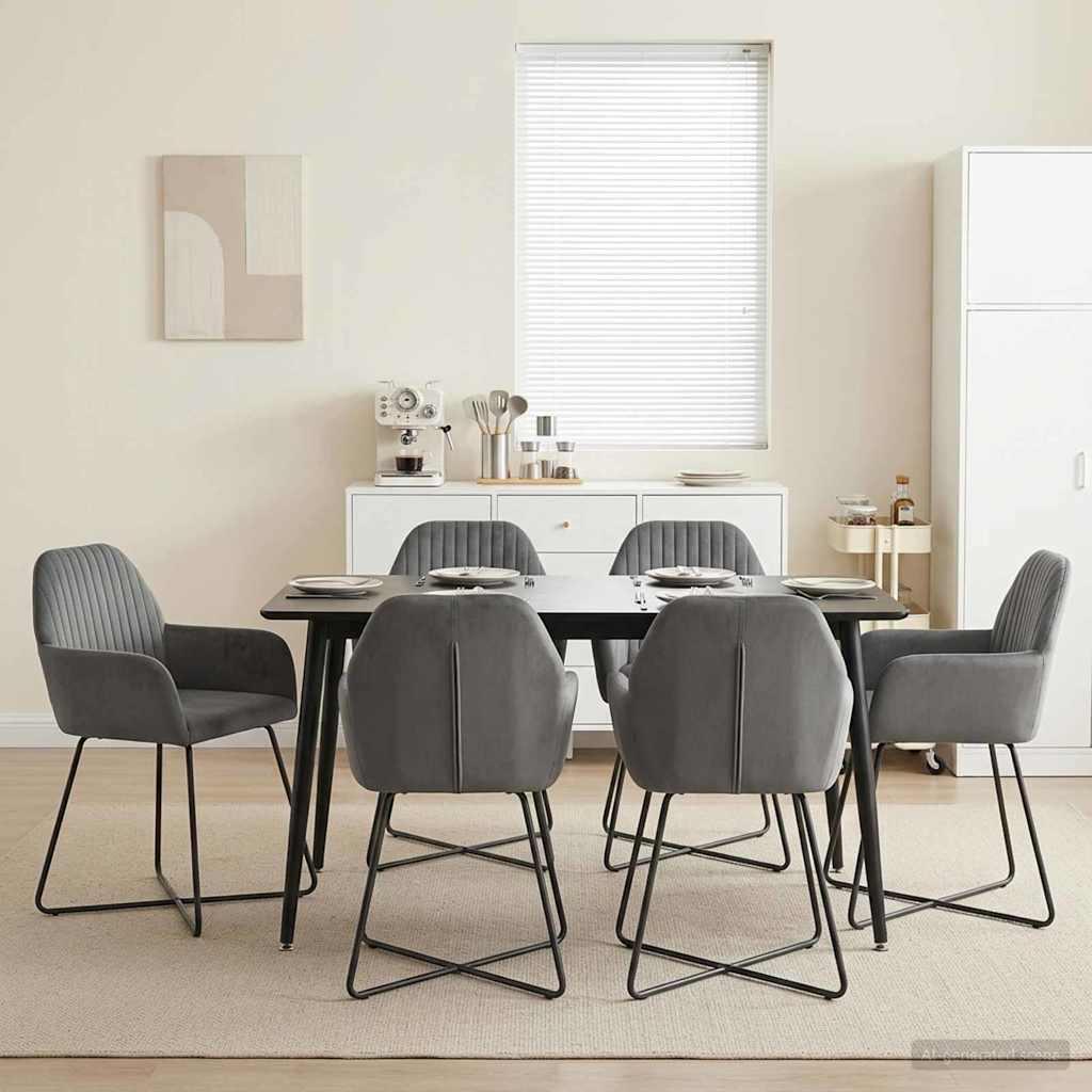 Spisestole 6 stk i fløjl med armlæn - mørkegrå 55 x 50 x 84 cm