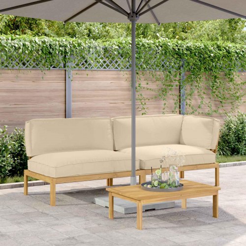 Lounge sofa sæt i massivt akacietræ med puder og bord 3 stk - beige