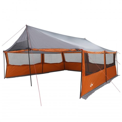 Familietelt grå og orange 600 x 400 x 268 cm i polyester og stål