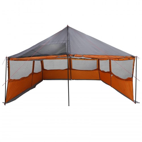 Familietelt grå og orange 600 x 400 x 268 cm i polyester og stål