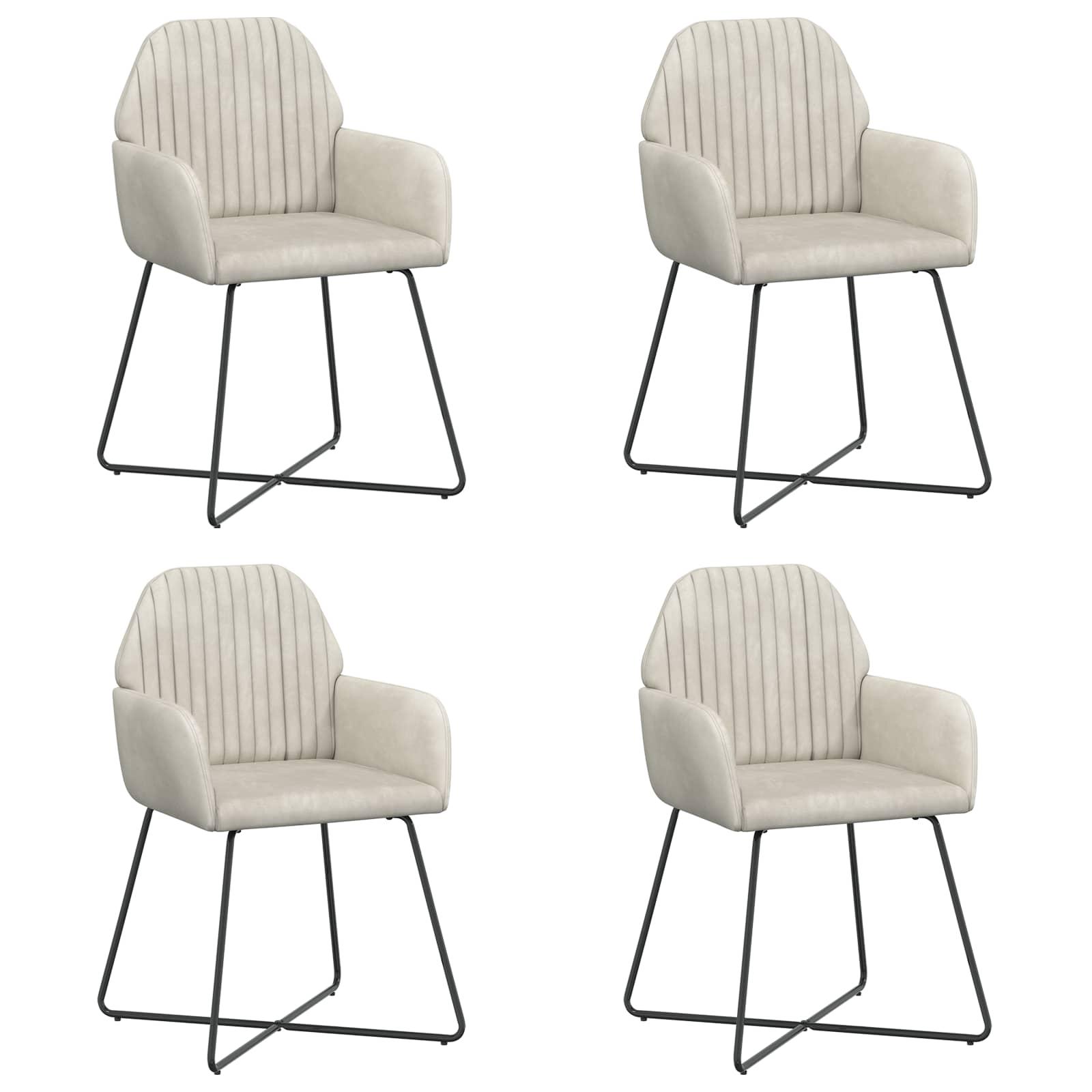 Spisestole 4 stk i fløjl med armlæn - cremefarvet 55 x 50 x 84 cm