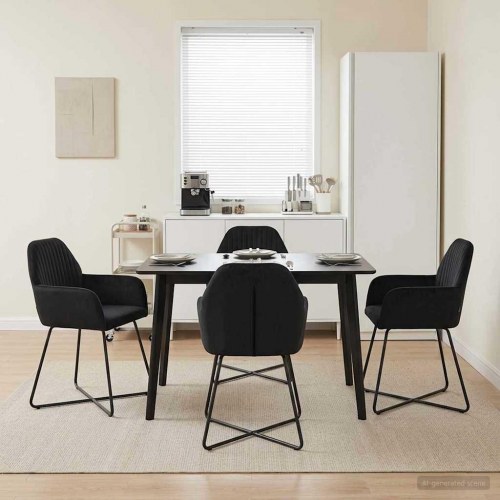 Spisestole 4 stk i fløjl med armlæn - sort 55 x 50 x 84 cm