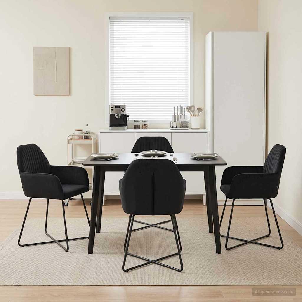 Spisestole 4 stk i fløjl med armlæn - sort 55 x 50 x 84 cm