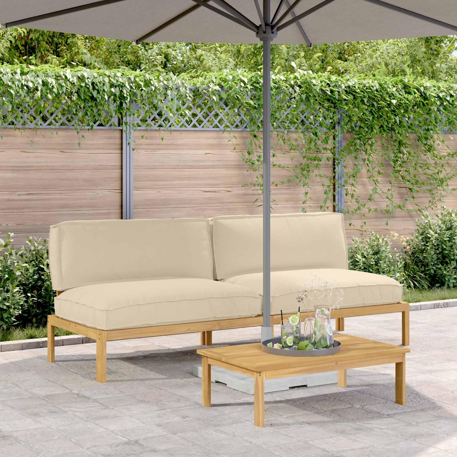 Sofa sæt med puder i beige 240 x 92 x 69 cm i massivt akacietræ