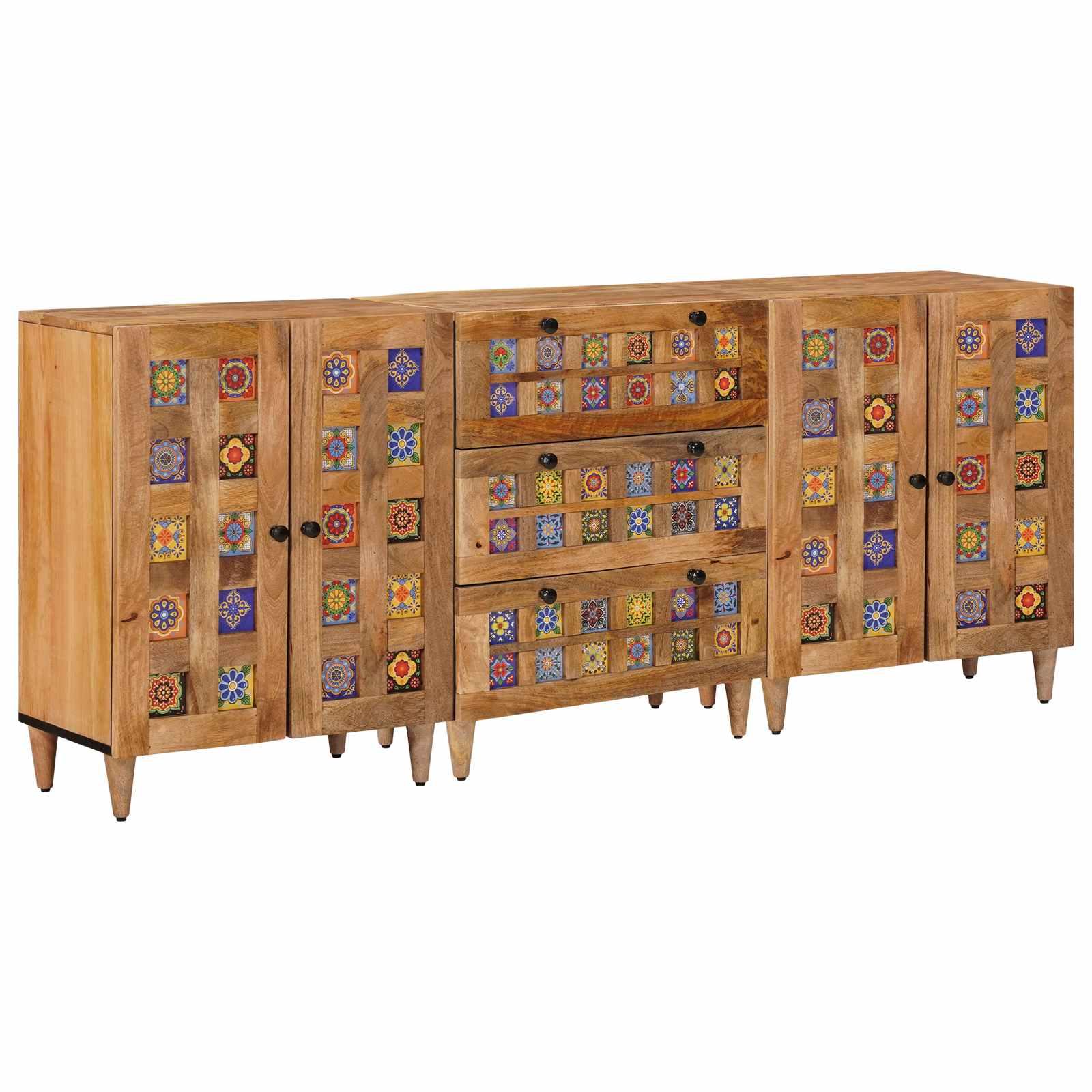 Sideboard i massivt mangotræ med 3 skuffer og 4 låger 180 x 33 x 75 cm naturfarvet