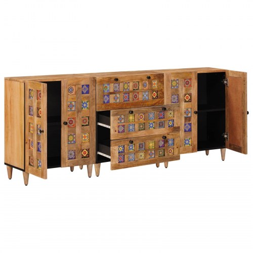 Sideboard i massivt mangotræ med 3 skuffer og 4 låger 180 x 33 x 75 cm naturfarvet