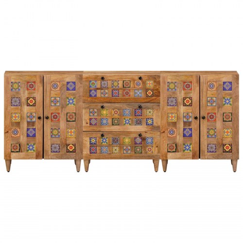 Sideboard i massivt mangotræ med 3 skuffer og 4 låger 180 x 33 x 75 cm naturfarvet