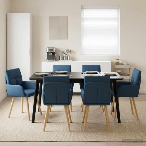 Spisestole 6 stk i blå stof med armlæn 60 x 56 x 96 cm