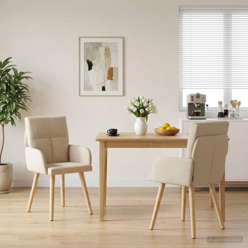 Spisebordsstole 2 stk i stof med armlæn cremefarvet 60 x 56 x 96 cm