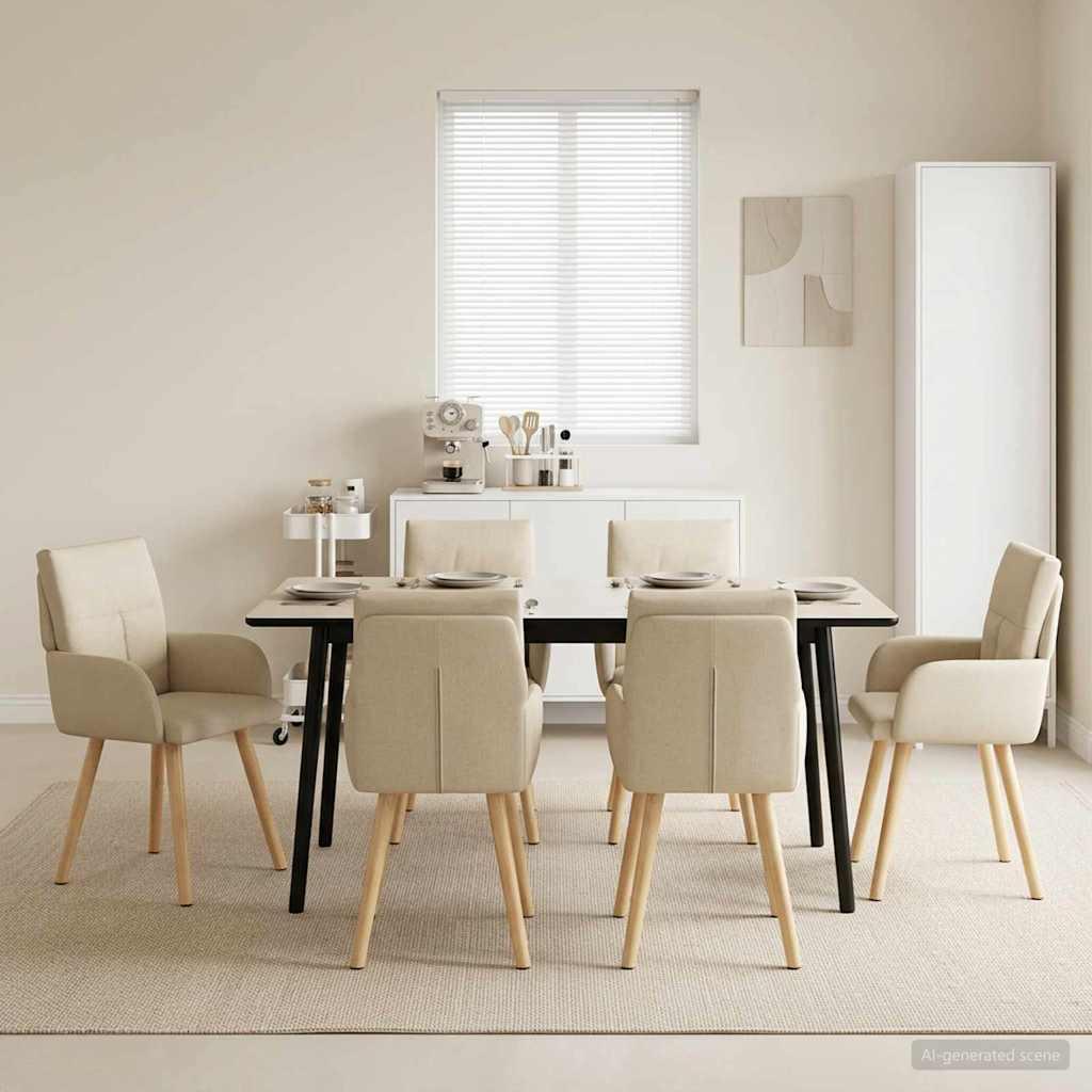 Spisestole 6 stk i stof med armlæn cremefarvet 60 x 56 x 96 cm