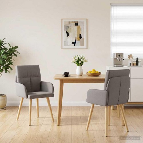 Spisestole 2 stk i stof med armlæn - gråbrun 60 x 56 x 96 cm