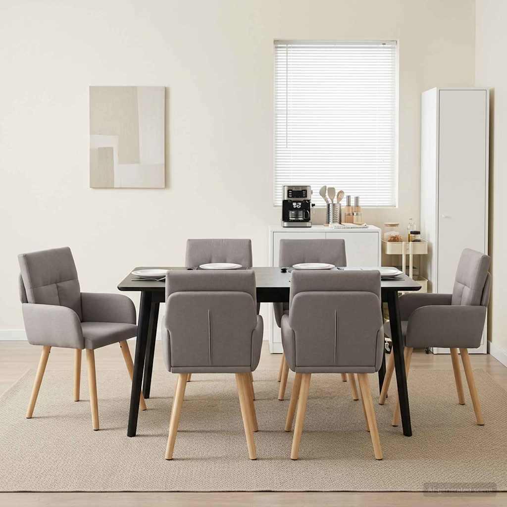 Spisestole 6 stk i stof med armlæn gråbrun 60 x 56 x 96 cm