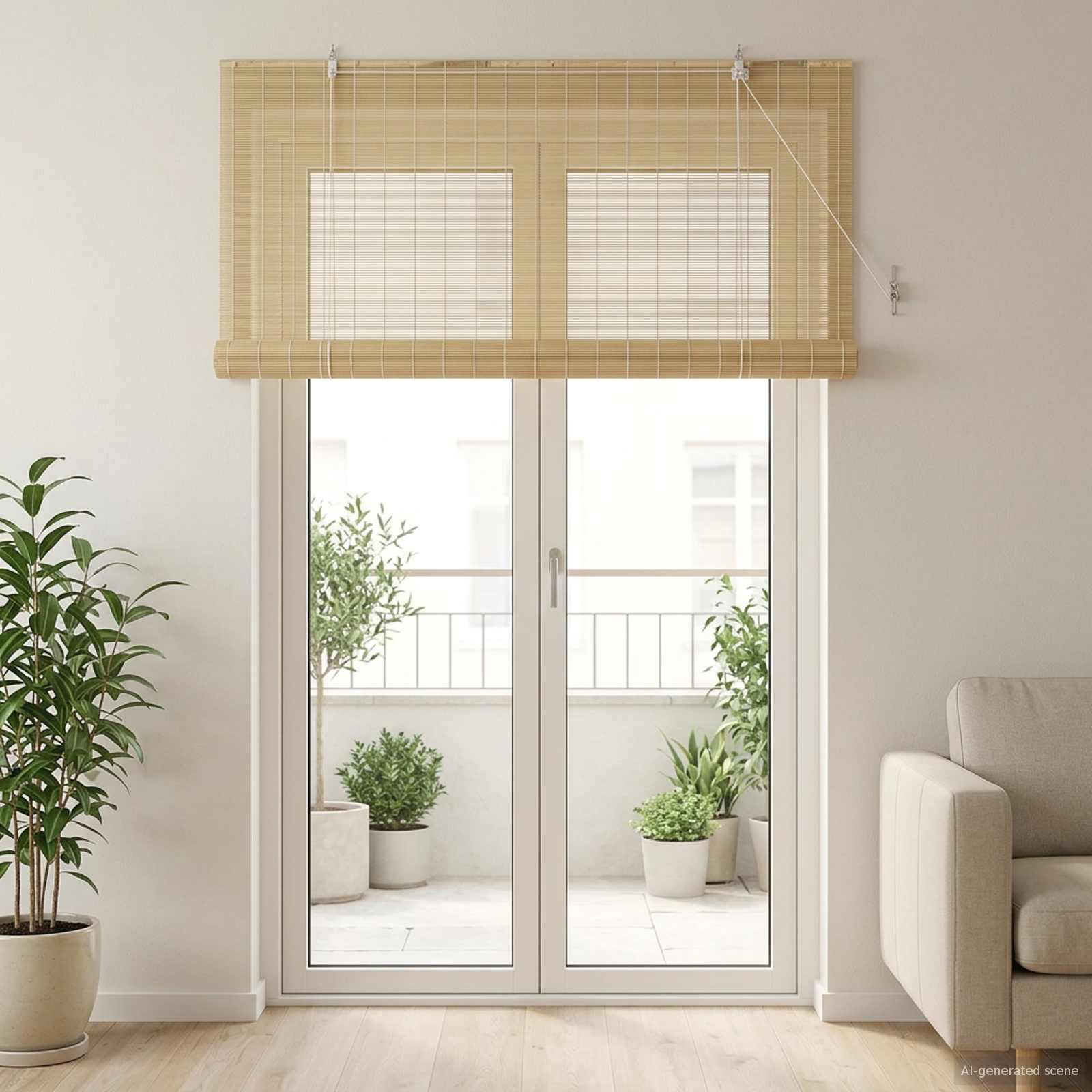 Rullegardin i bambus naturfarvet 130 x 220 cm