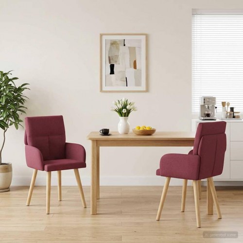 Spisebordsstole 2 stk i stof med armlæn - vinrød 60 x 56 x 96 cm