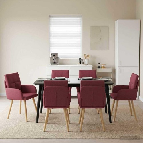 Spisestole 6 stk i stof med armlæn vinrød 60 x 56 x 96 cm
