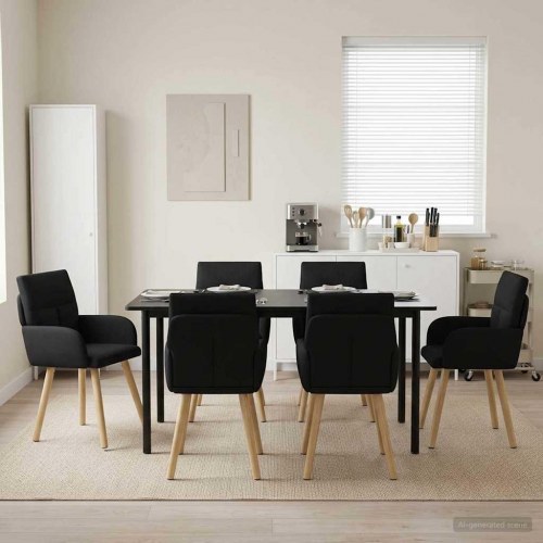 Spisebordsstole 6 stk i sort stof med armlæn 60 x 56 x 96 cm
