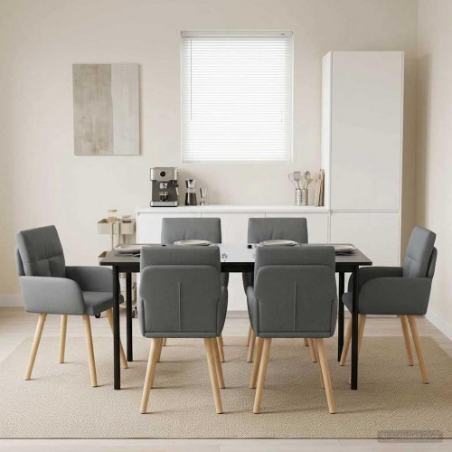 Spisestole 6 stk i mørkegråt stof med armlæn - 60 x 56 x 96 cm