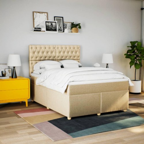Kontinentalseng med madras og topmadras 140x190 cm stof cremefarvet