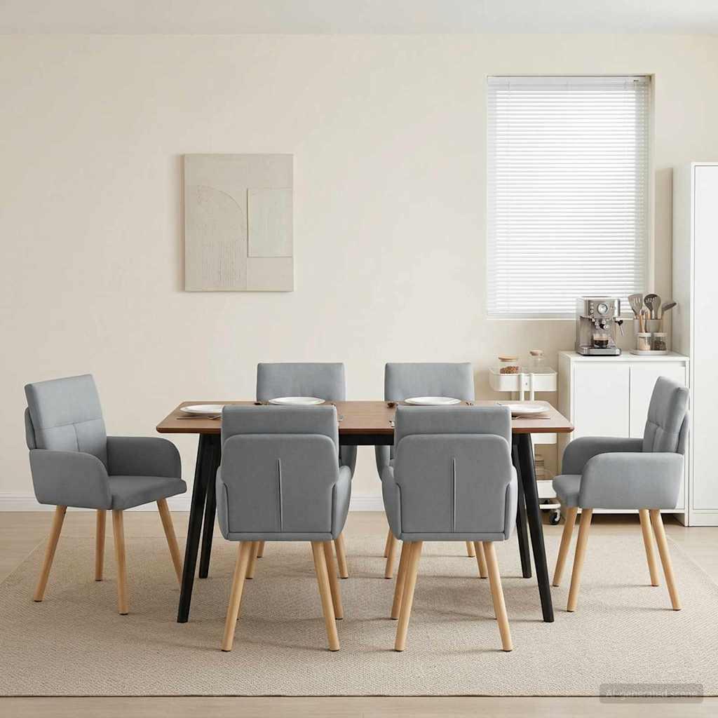 Spisestole 6 stk i stof med armlæn - lysegrå 60 x 56 x 96 cm