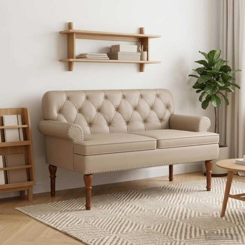 2-personers loveseat bænk med knaptufting i kunstlæder - cappuccino 120 x 65 x 77 cm