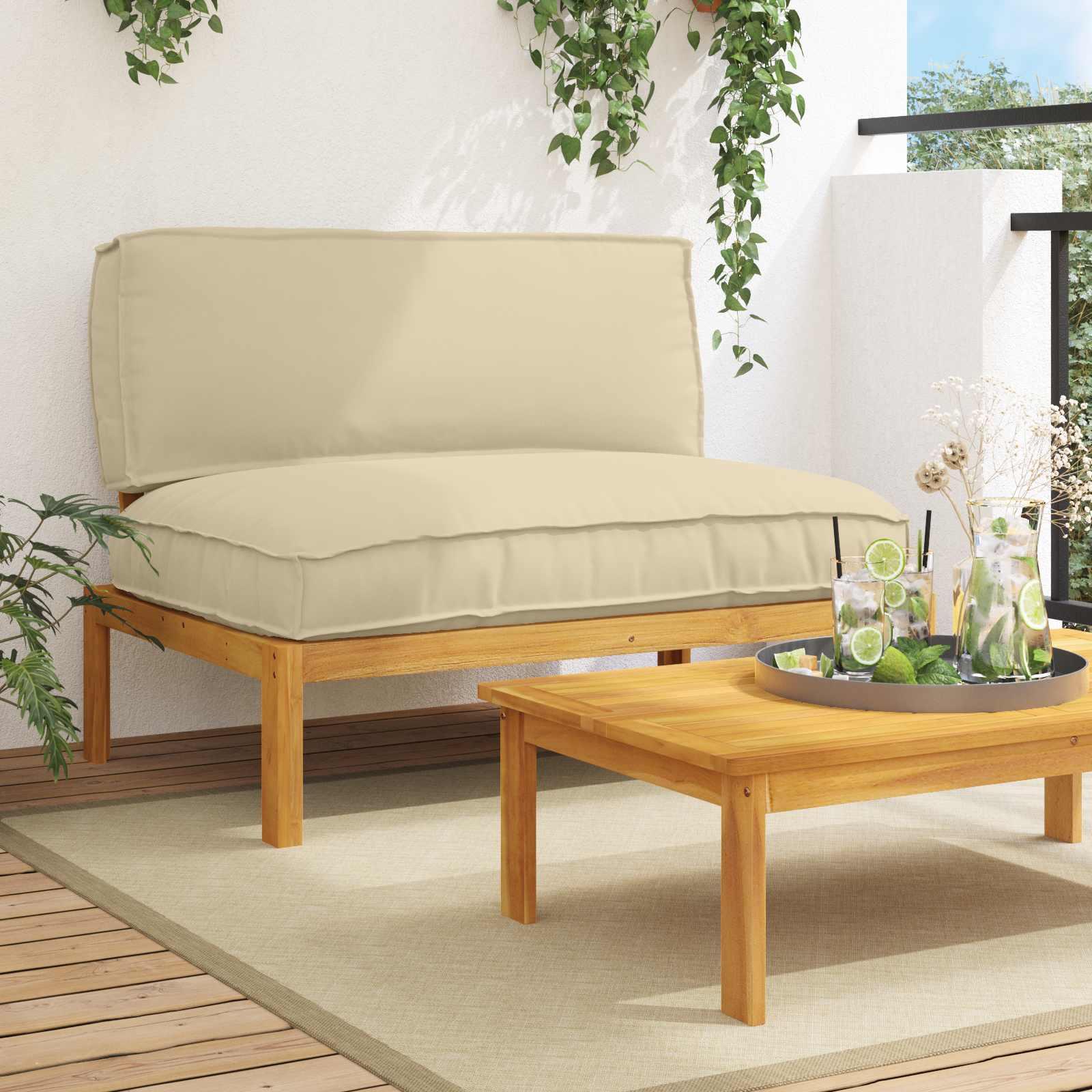 Sofa sæt med puder i beige 120 x 92 x 69 cm massivt akacietræ