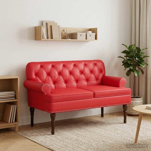 2-personers loveseat bænk med knap tufting i kunstlæder - rød 120 x 65 x 77 cm