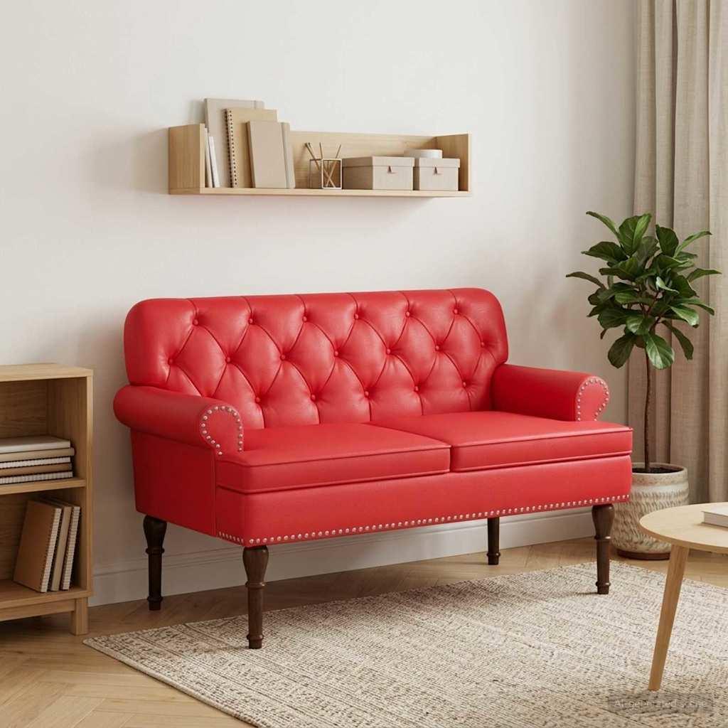 2-personers loveseat bænk med knap tufting i kunstlæder - rød 120 x 65 x 77 cm