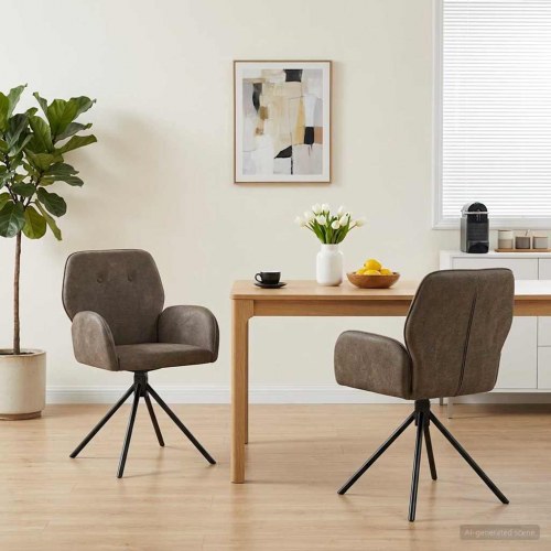 Svingende spisestole 2 stk i faux suede læder med armlæn - mørkegrå