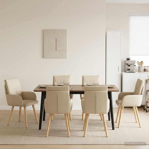 Spisestole 4 stk i stof med armlæn cremefarvet 60 x 56 x 96 cm