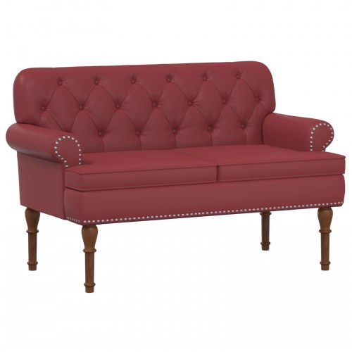 2-personers loveseat bænk med knap tufting i kunstlæder - vinrød 120 x 65 x 77 cm