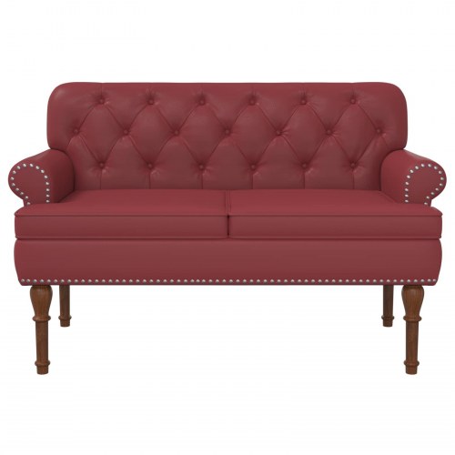 2-personers loveseat bænk med knap tufting i kunstlæder - vinrød 120 x 65 x 77 cm