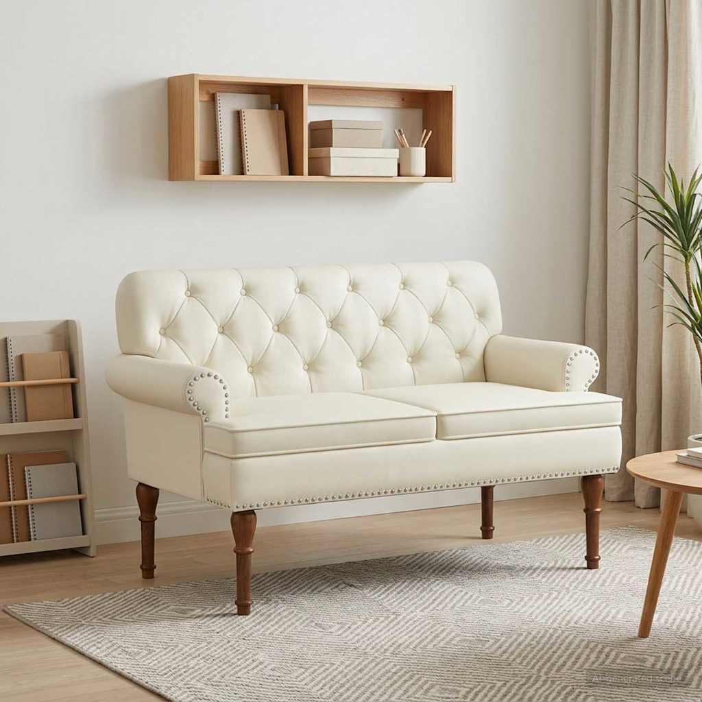 2-personers loveseat med knapstopning cremefarvet 120 x 65 x 77 cm billede
